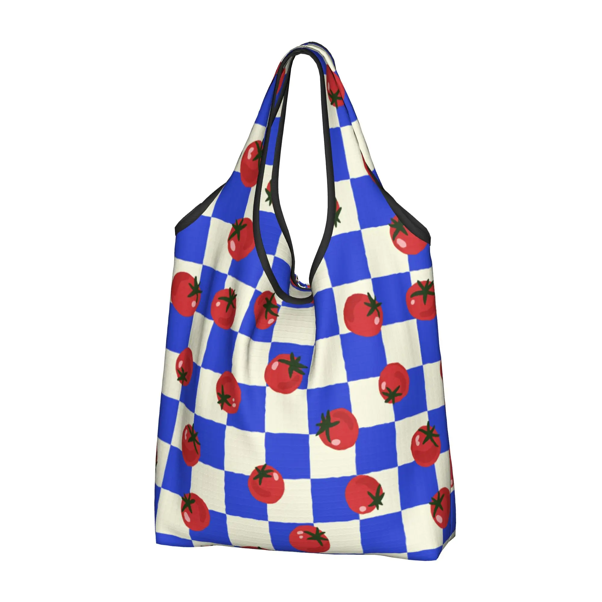 Tomatoes on Checkerboard  Grocery Shopping Tote Bags Women Kawaii  Plants Are Vines Shoulder Shopper Bags Large Capacity Handbag