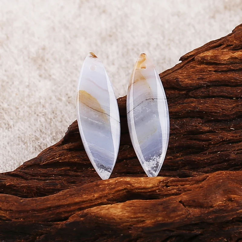 

Handmade Jewelry Natural Stone Blue Lace Agate Gemstone Earring Bead Accessories For Women 28x8x3mm 2.8g