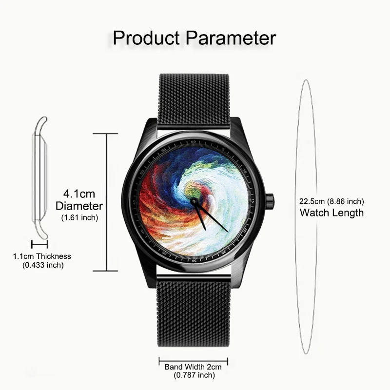 Enmex Individualization  design wristwatch 3D Rainbow whirlpool  creative design Oil Painting fashion quartz clock watch