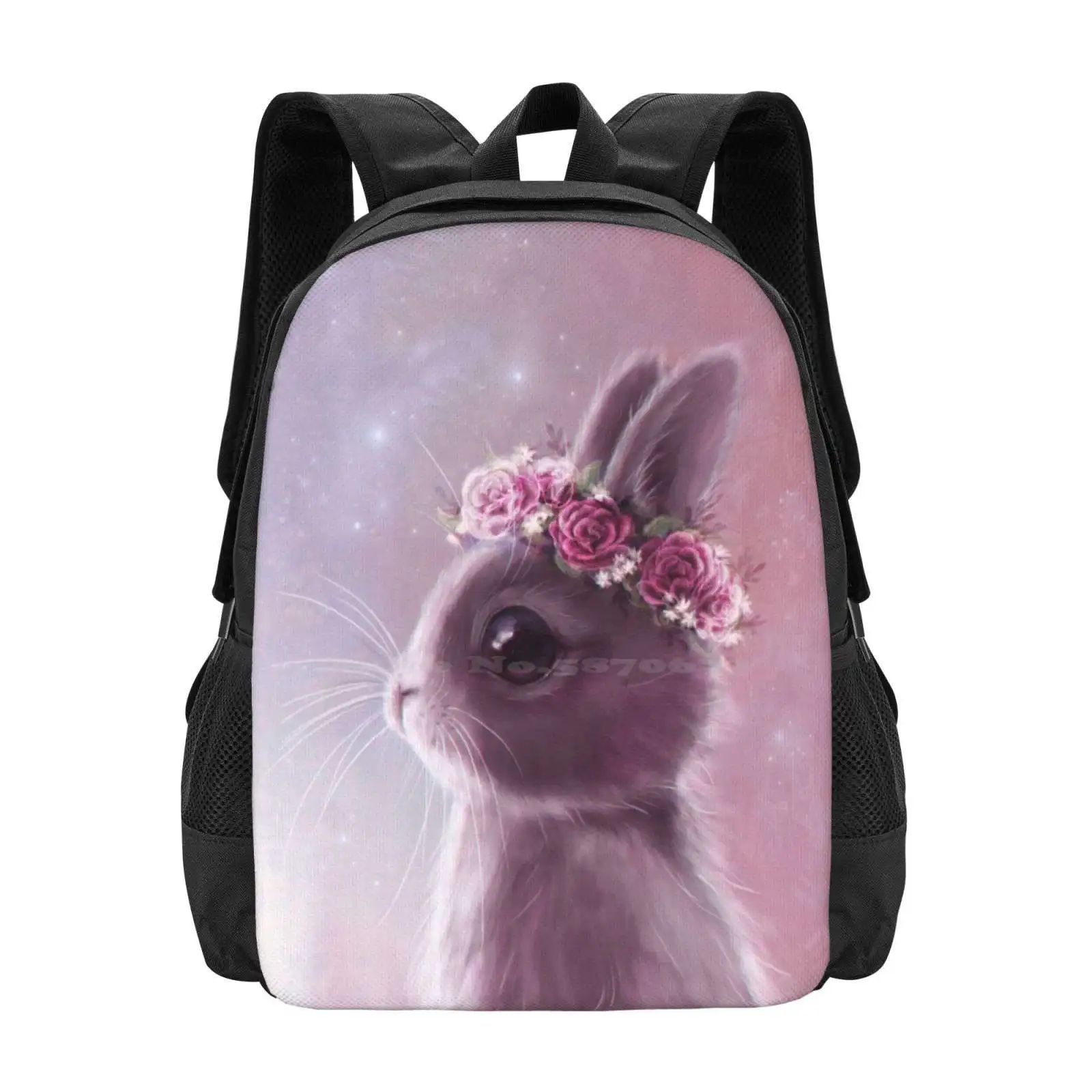 Fairy Bunny School Bag Big Capacity Backpack Laptop Bunny Rabbit Cute Kawaii Beautiful Magic Pet Animal Eye Pastel Girl Rose