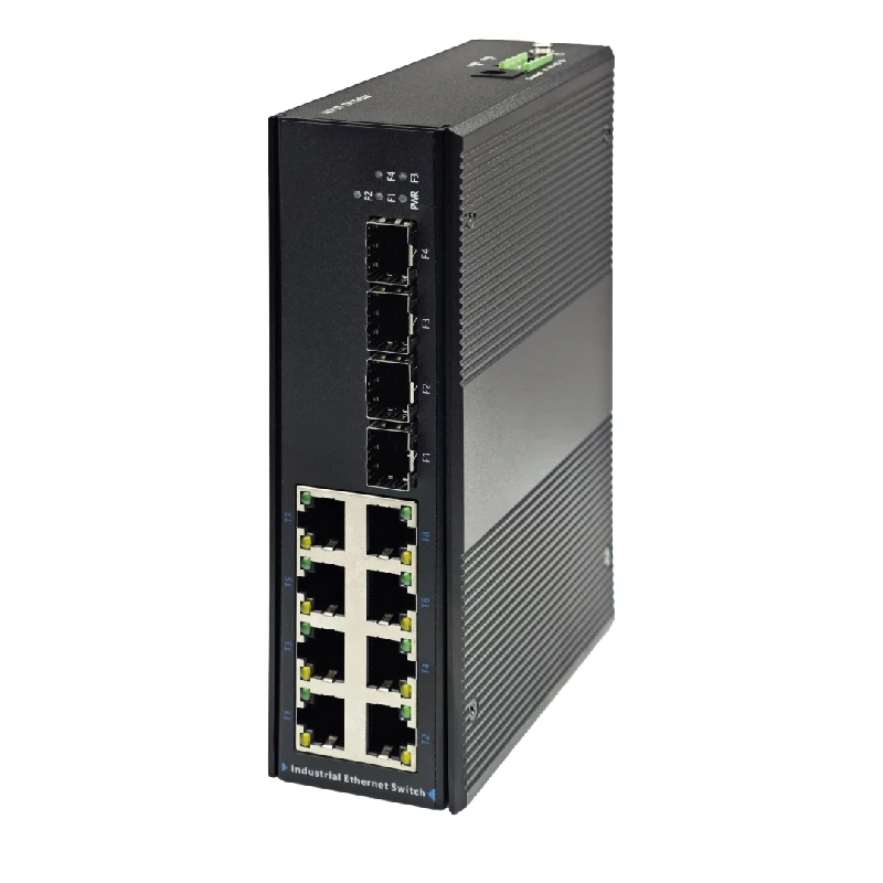 JT-COM Gigabit SFP kelas industri saklar 4G8E plug dan play Ethernet switch dengan 4*1000Mbps port SFP + 8*1000Mbps RJ45 port