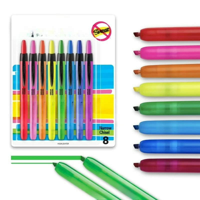 

Выдвижные маркеры-выделители, с клиновидным наконечником, разные цвета, 8 штук