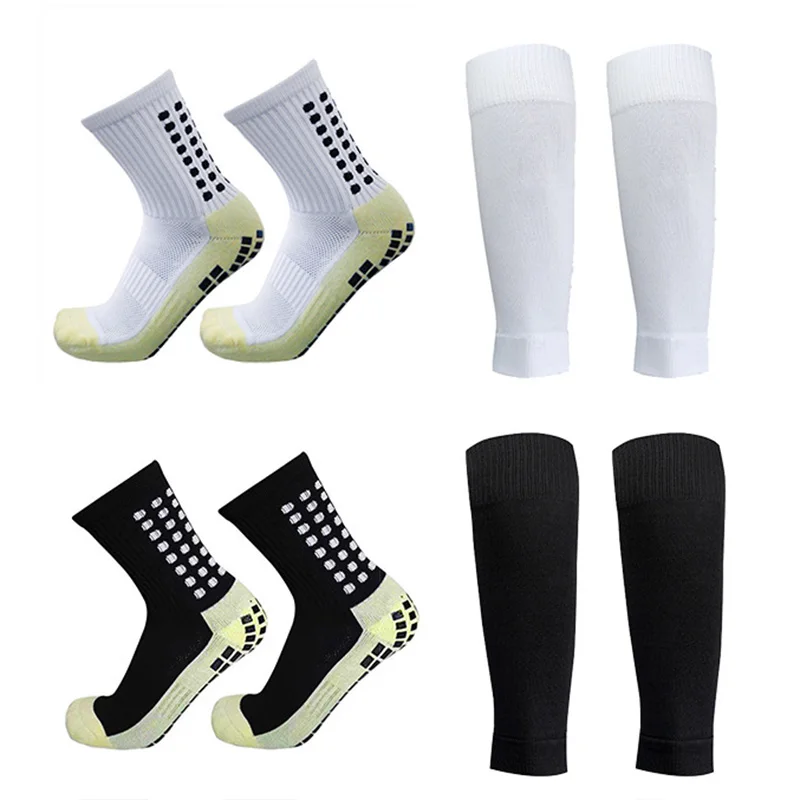 1 Pair Adult Youth Combination Classic Glue Point Anti Slip Football Socks and Leg Protection Socks for Basketball Sports