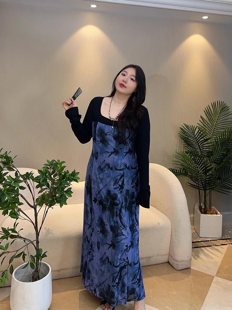 

plus Size Women's Dr Purple Artistic Me Meat Covering Splice Long Sve V-Ne Gown for plus Size Women