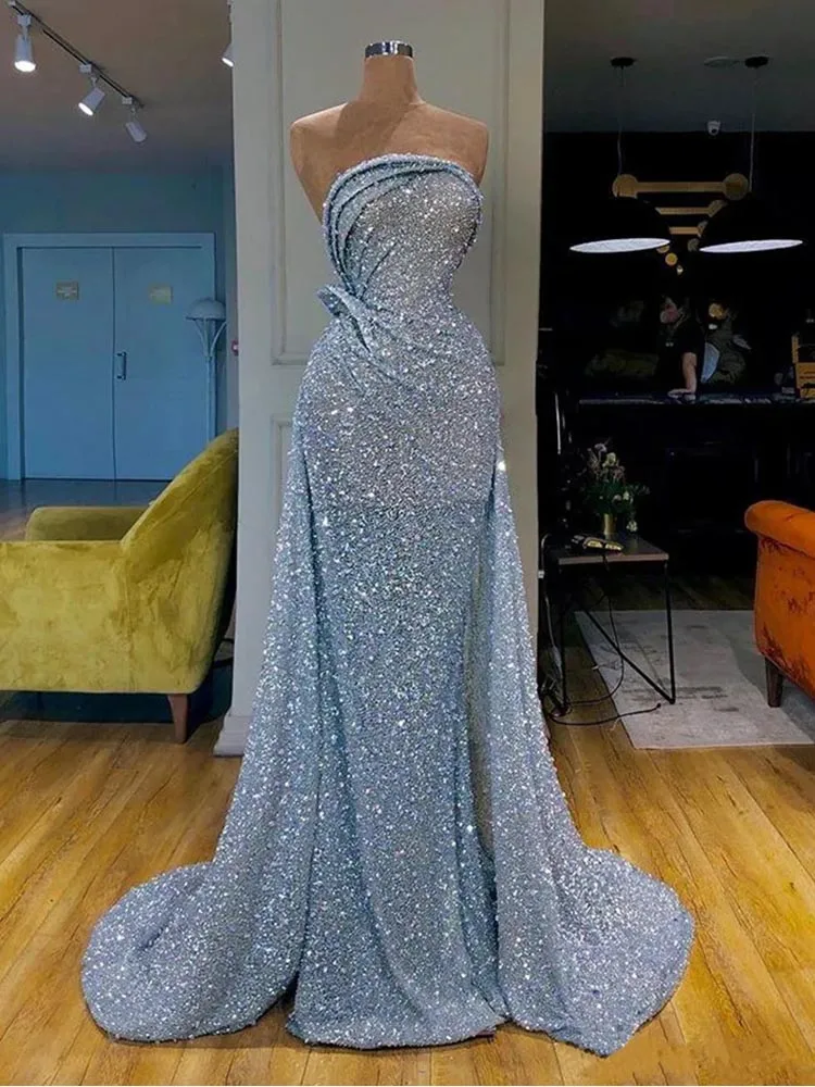 Vestidos de Noche brillantes con lentejuelas, sin mangas, cuentas de encaje, vestidos de graduación de sirena, vestido de ocasión especial hecho a medida