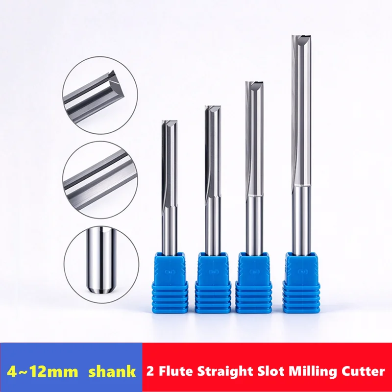 4/6/8/10/12mm Shank Carbide End Mill 2 Flute Straight Slot Milling Cutter MDF Plastic Wood Cutter CNC Machine Router Bit