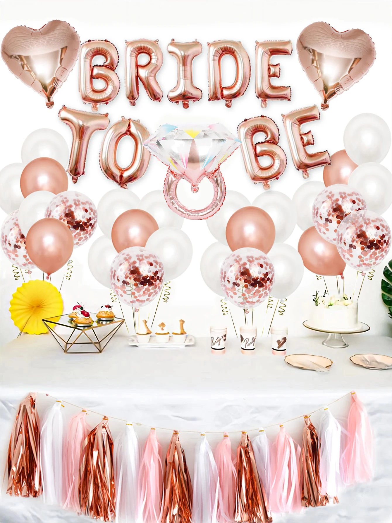 47pcs\set rose gold bridal balloon set, 16-inch 'BRIDE TO BE' letter balloon, ring foil balloon bachelorette party wedding party