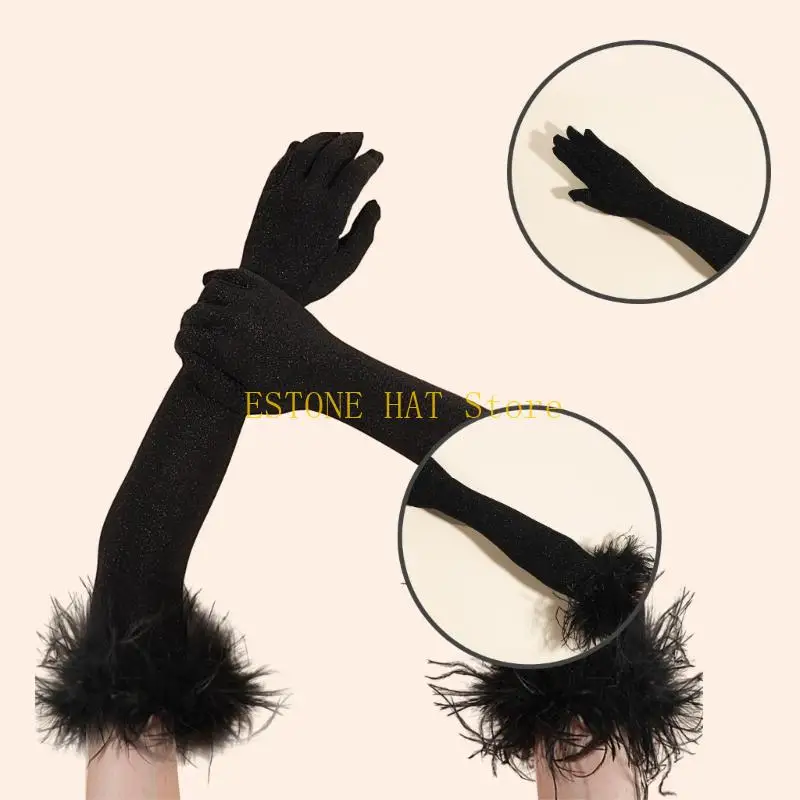 49MF Women Gloves Full Finger Sequins Gloves for Hallowen Masquerade Party Accessory