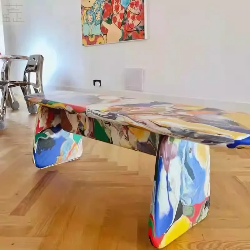 Furnace oil painting painted round dining table home dining table characteristic creative Internet celebrity living room coffee