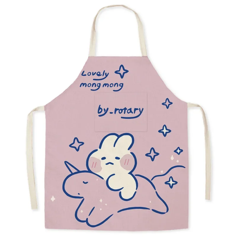 Aprons for Women Linen Sleeveless Bunny Apron Cartoon Cute Apron Kitchen Housework Fashion Cleaning Antifouling Pichi Mujer