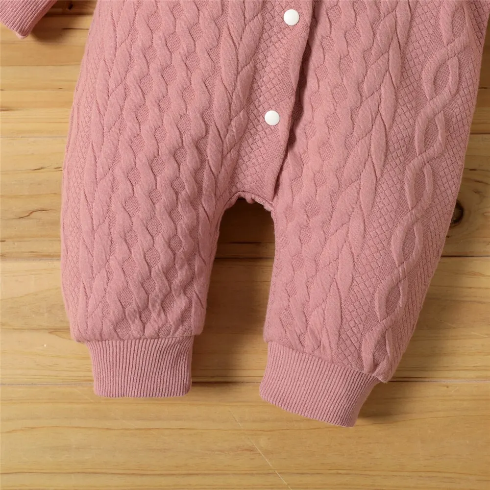 0-18 Months Newborn Baby Boy Girl Bodysuit Solid Color Hoodie Long Sleeve Romper Autumn&Winter Warm Jumpsuit Clothes For Baby