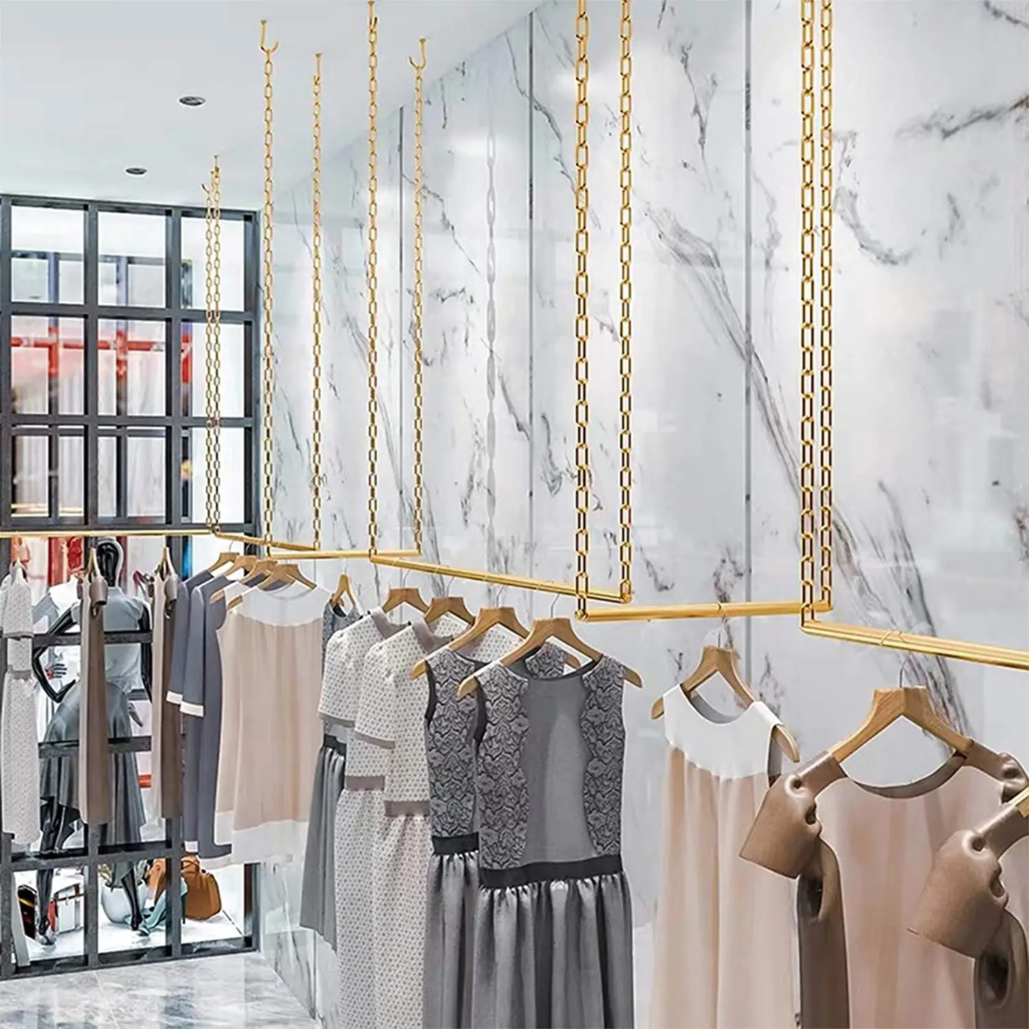 

Custom .Custom.High Quality Adjustable Height Creative Heavy Duty Stainless Steel Chain Clothing Hanging Racks for Clothes Stor
