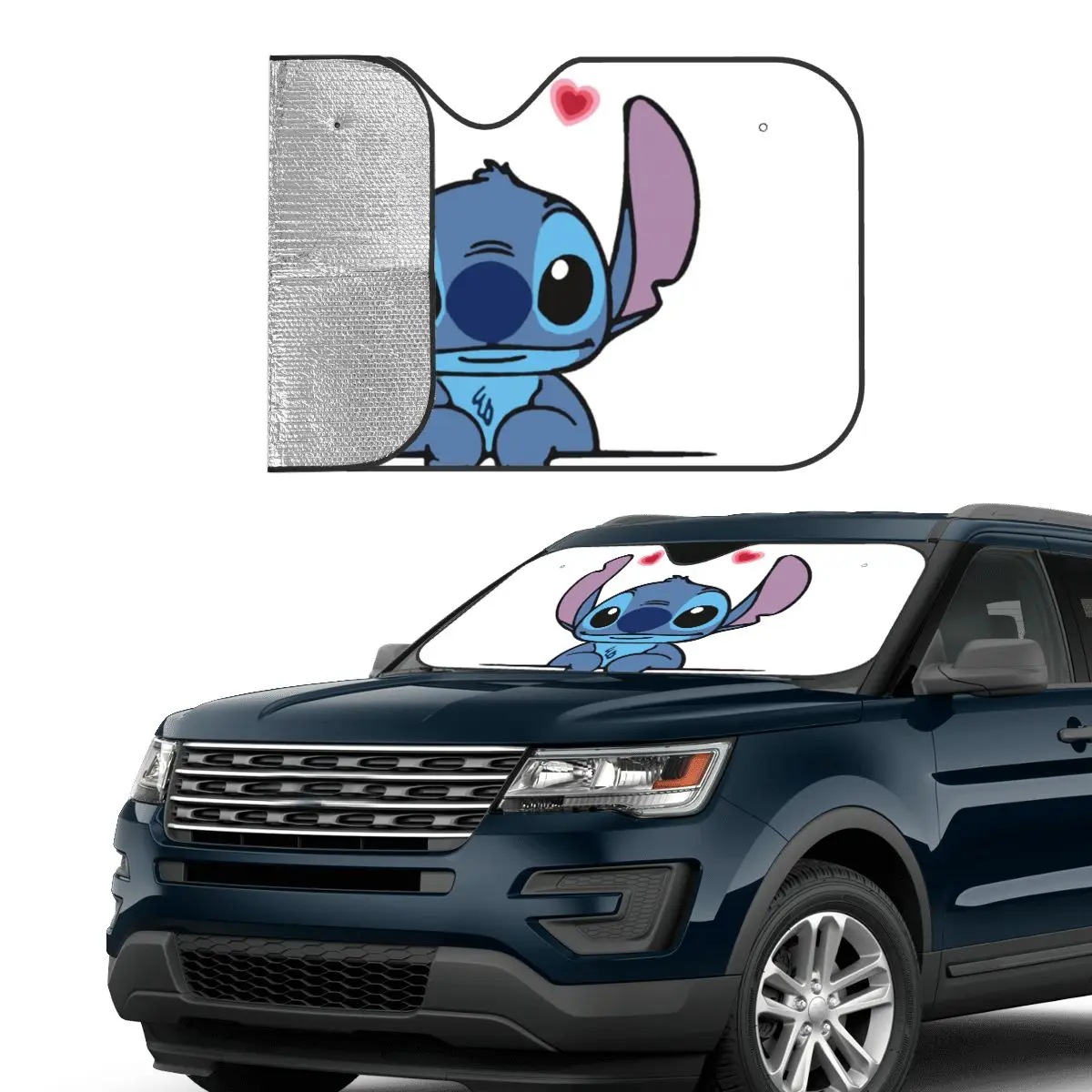 Lilo Stitch Kawaii Cartoon Universal Windshield Sunshade 76x140cm Aluminium Foil Sun Visor UV Protector