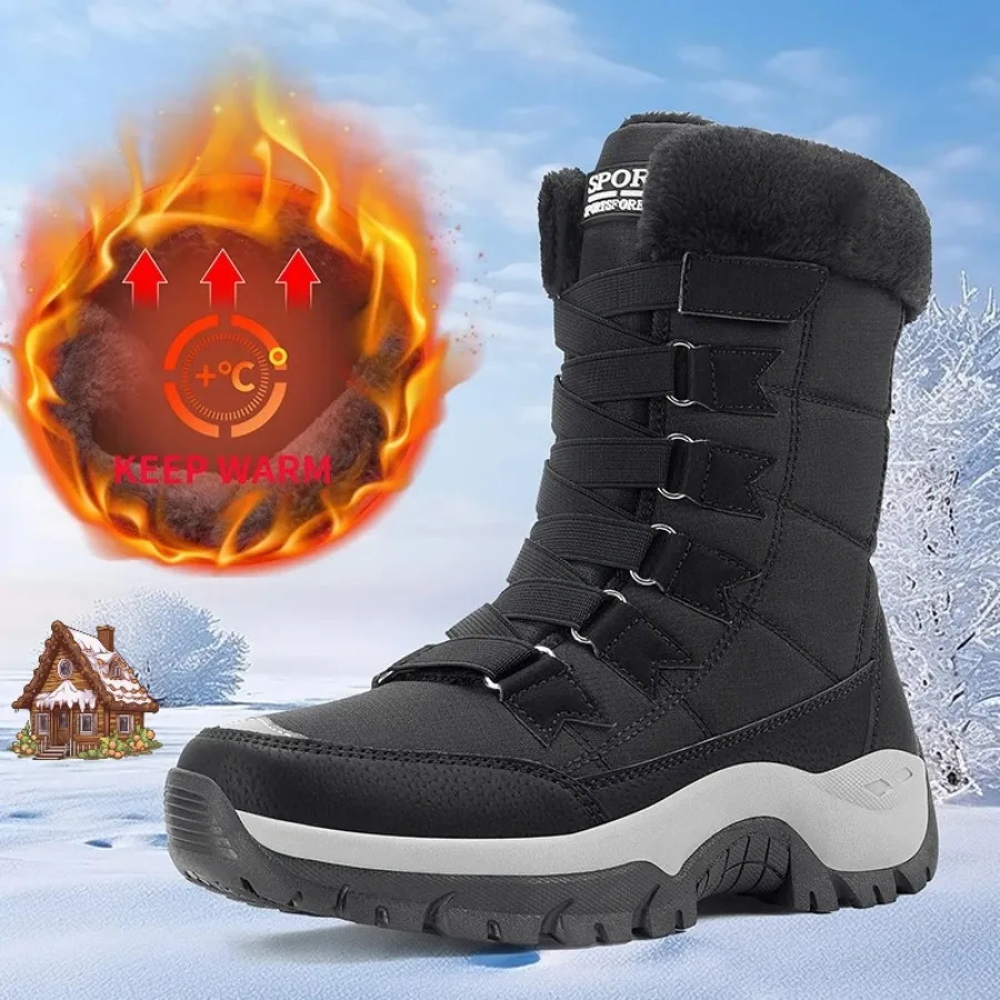 جديد الشتاء النساء الأحذية عالية الجودة الدافئة المرأة الثلوج الأحذية مريحة حذاء من الجلد في الهواء الطلق مقاوم للماء أحذية التنزه حجم 36-42 #1