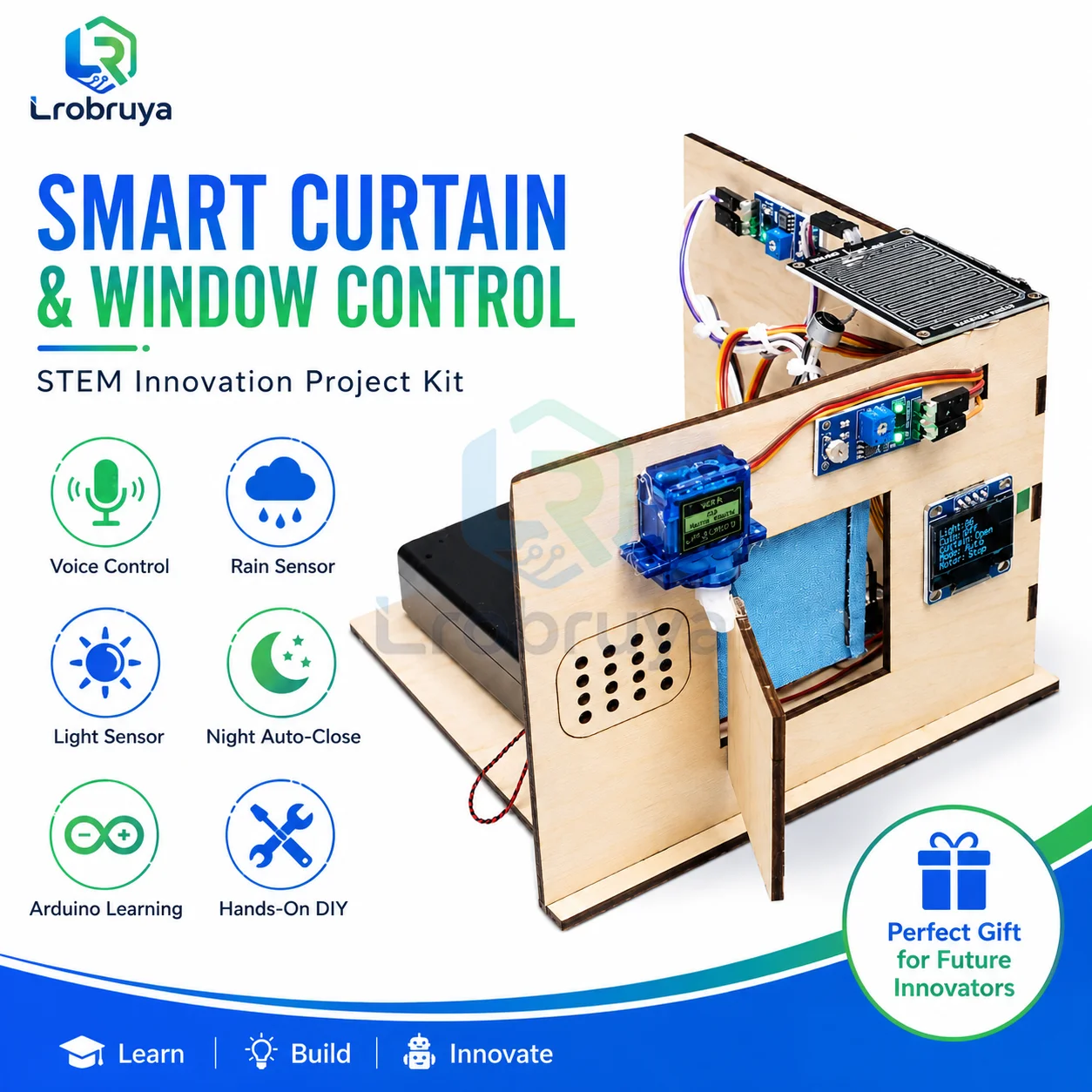 Smart Curtain Window Control STEM Kit for  Arduino DIY Home Automation Project with Voice, Rain Light Sensors LT-ZK0063