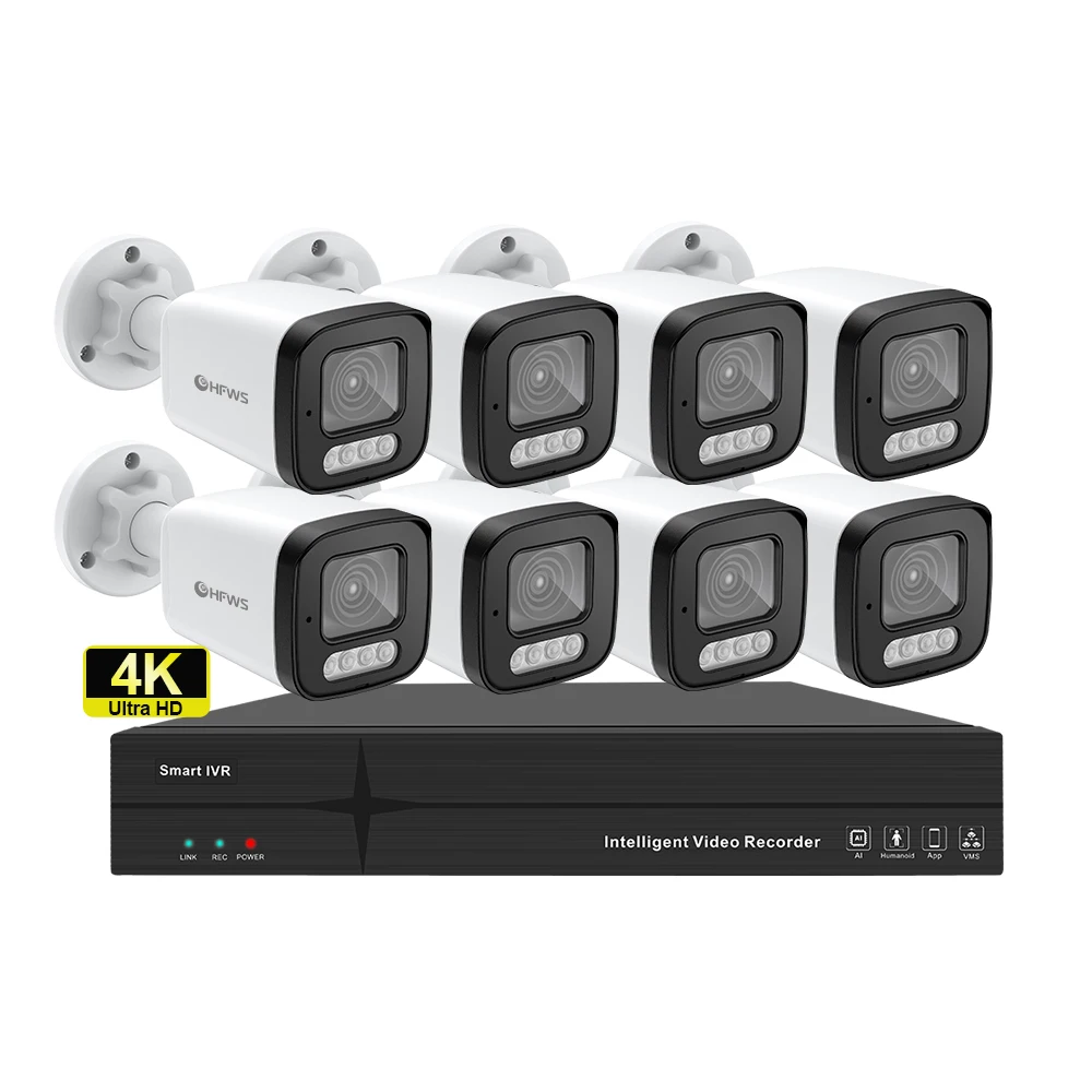 8ch NVR 8Pcs 8MP 4K PoE IP CCTV Camera System 25FPS POE OEM Indoor Outdoor Video Surveillance Color Night Vision