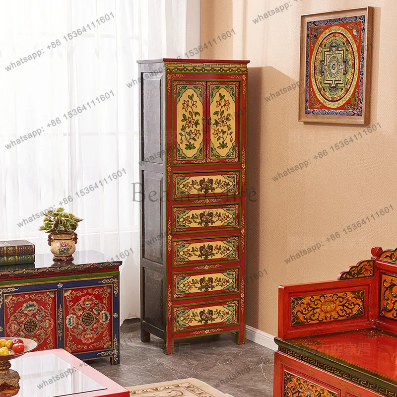 Floor-to-ceiling high-grade elm solid wood painted chest cabinet double door storage side cabinet