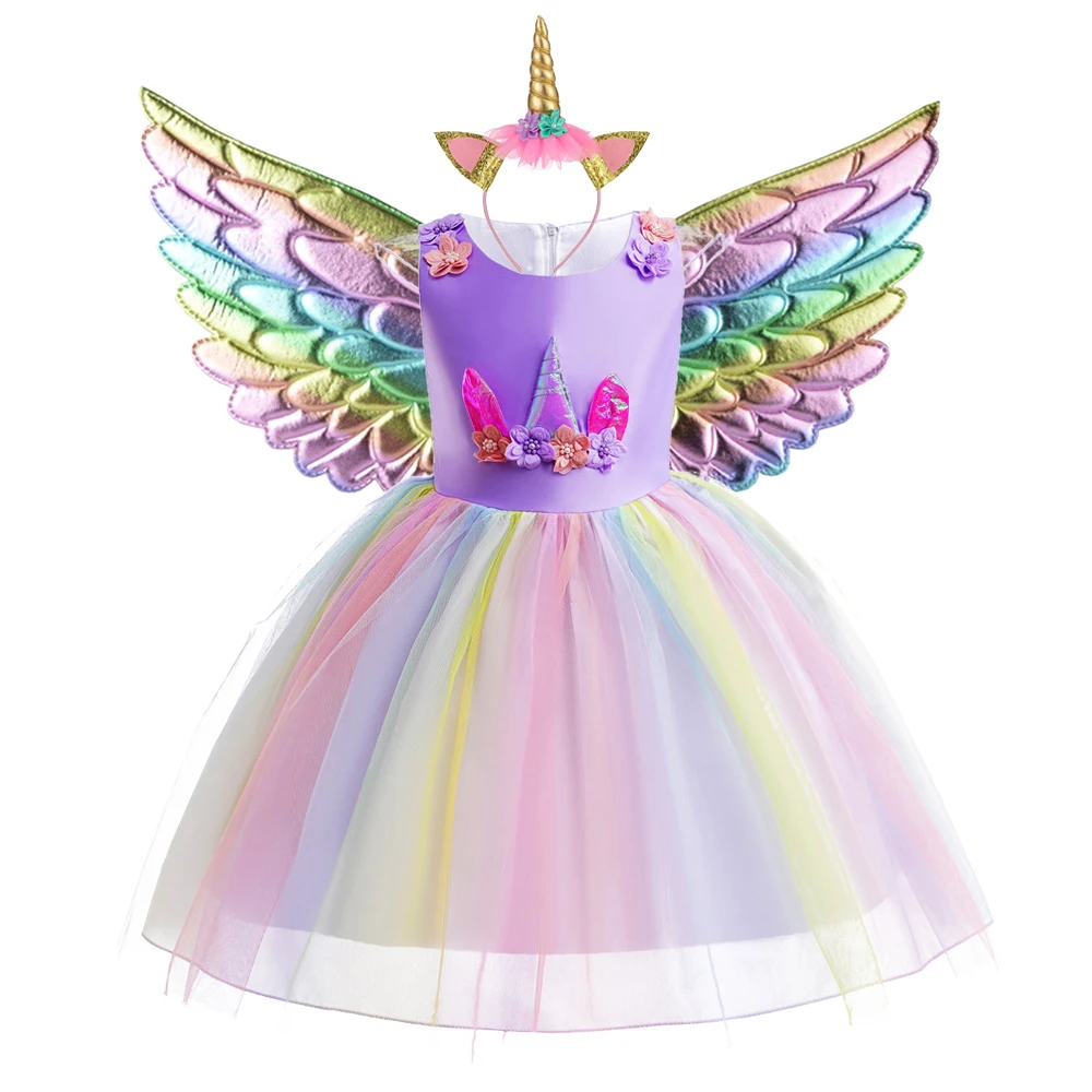 

Baby Girls Unicorn Dress Pastel Rainbow Princess Girls Birthday Party Dress Children Kids Halloween Unicorn Perform Costume