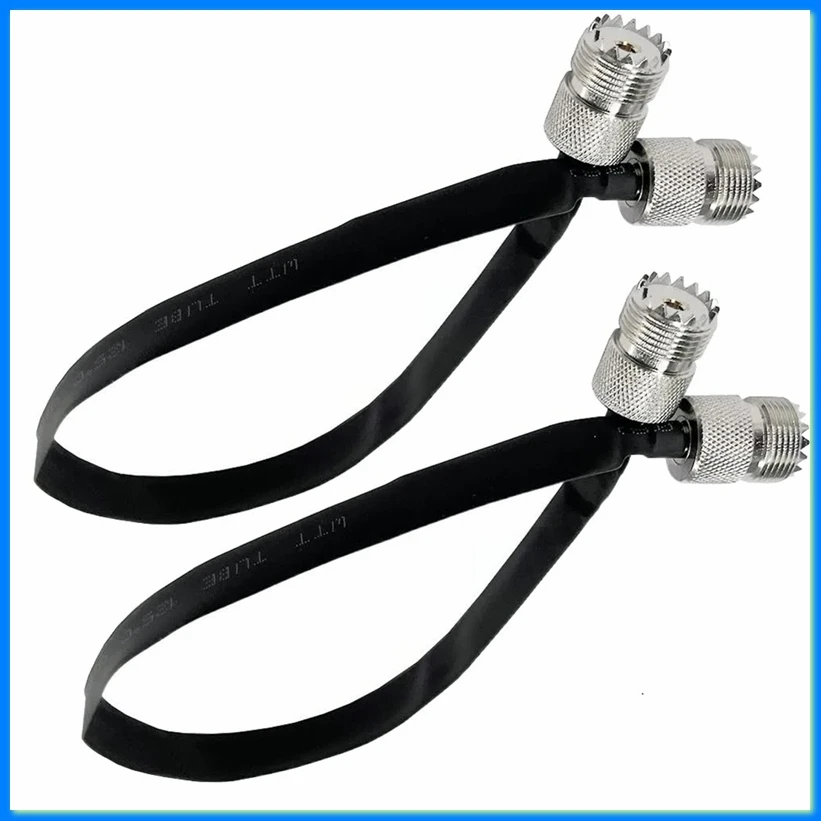 2pcs- 20cm RF Coaxial Cable Window/Door Pass Through Flat Cable, SO239 UHF Female to Female Male Connector-DTA9