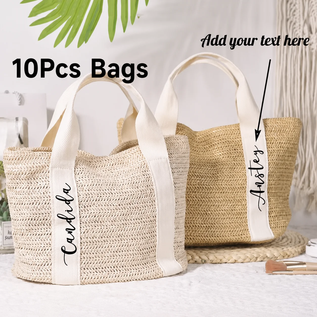 10pcs Custom Linen Beach Bag Custom Name Handcrafted  Bridemaid Gift Design Bags Women Beach Picnic Pool Trip Weekend Carry Gift
