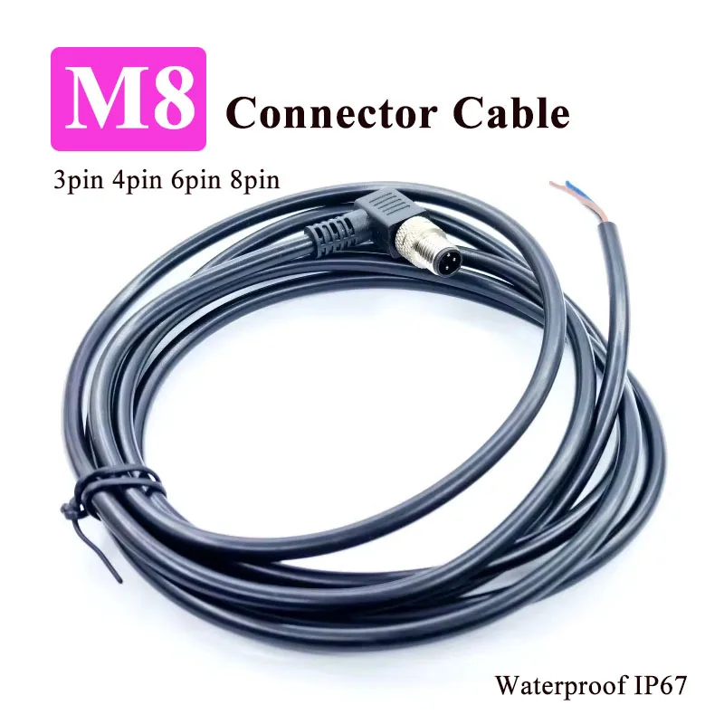 Waterproof M8 3 4 6 8 Pin Sensor Connector Cable IP67 Straight/Elbow Head Male Female Aviation Plug 2M M8 Injection Molding Line