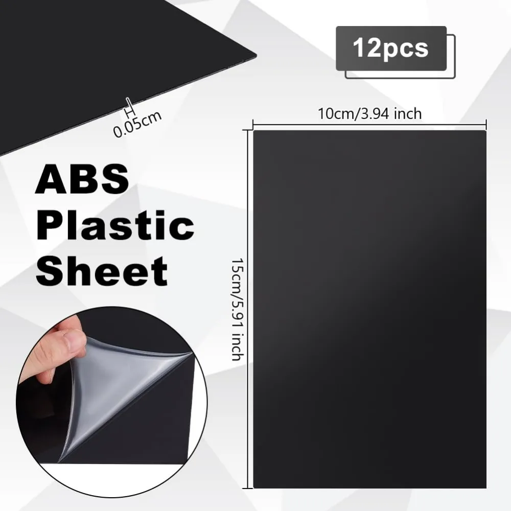 12 Sheets Black ABS Plastic Sheet 5.9x3.9 Inch ABS Plastic Panel 0.5mm Thick Hard Plastic Sheet Polystyrene Flexible Plastic