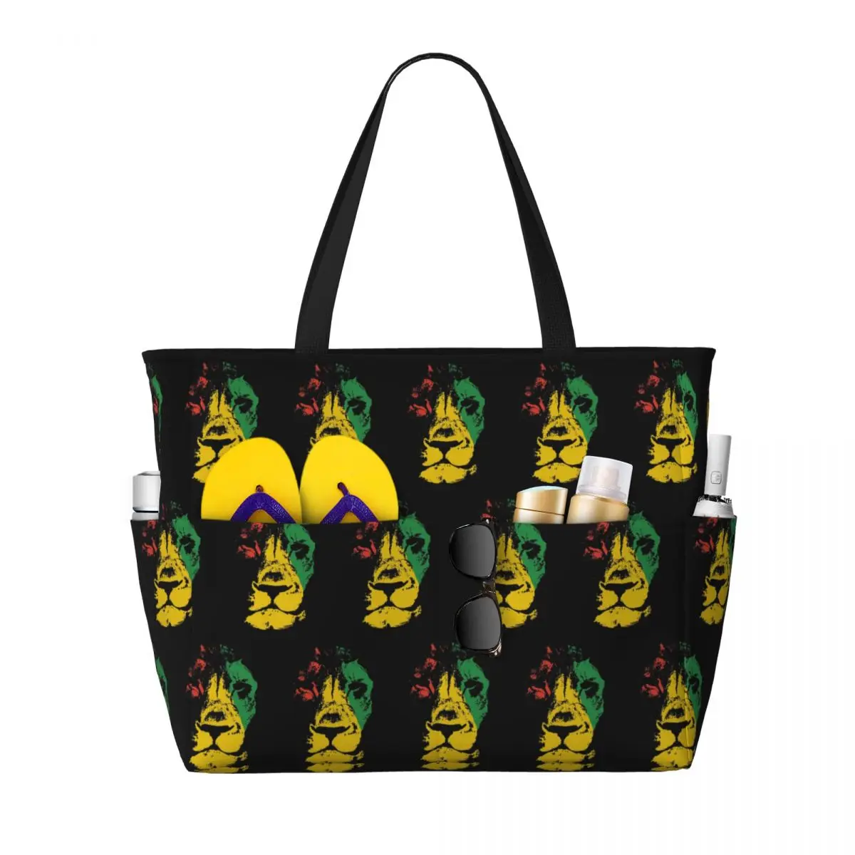 Rastafarian Flag Lion Beach Tote Bag Sport Gym Yoga Duffle Large Tote Bag Women Travel Bag Fitness bag