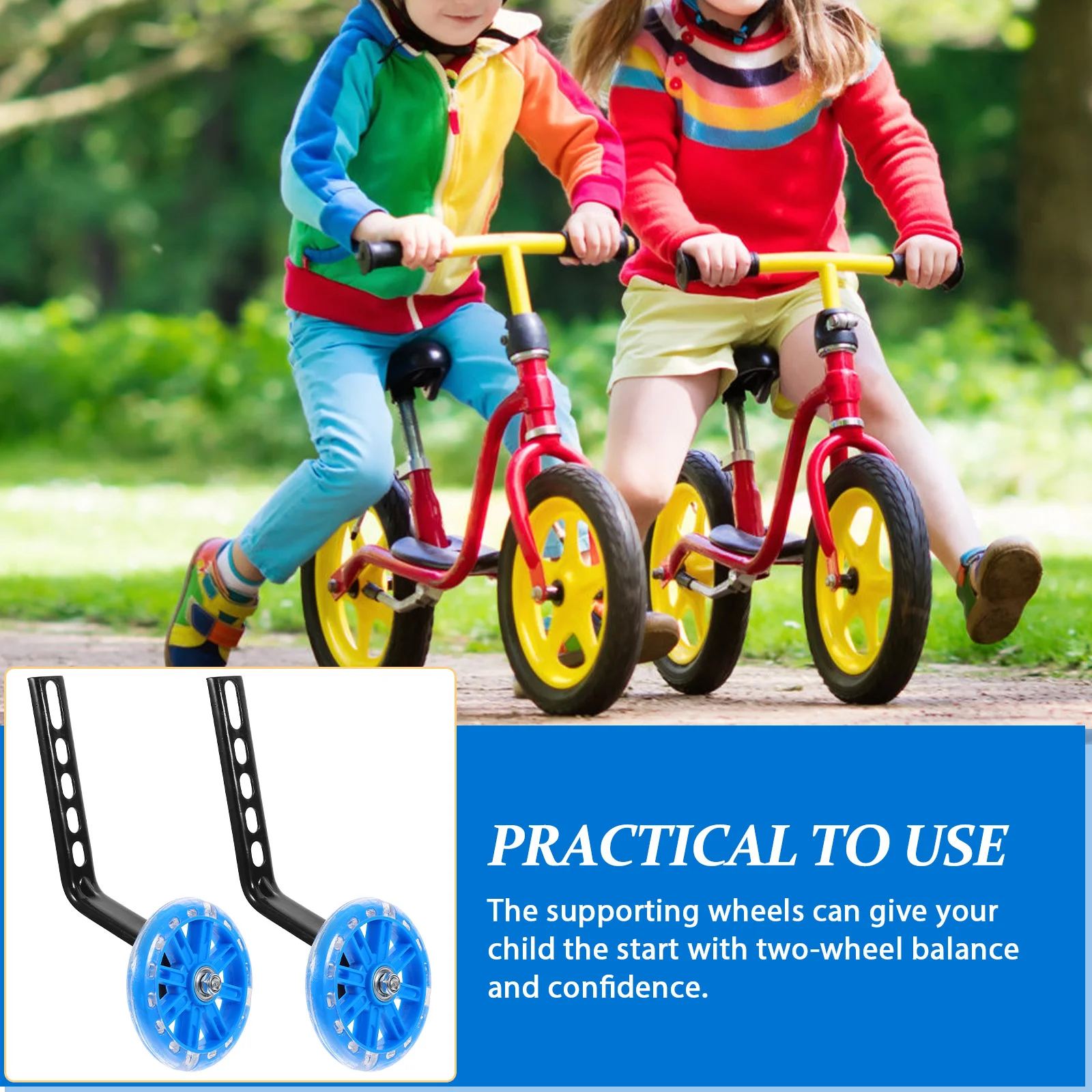 

1 пара вспомогательных колес для велосипеда, уникальный дизайн, толстая вертикальная опора для рук, тяжелые гонщики, простая установка, тренировочное колесо для велосипеда