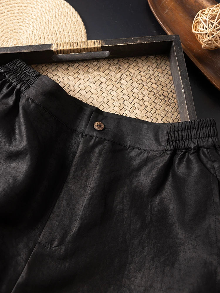 Women's Fashion Autumn Clothing 100% Natural Mulberry Silk Gambiered Guangdong Gauze Black Casual Straight Leg Pants
