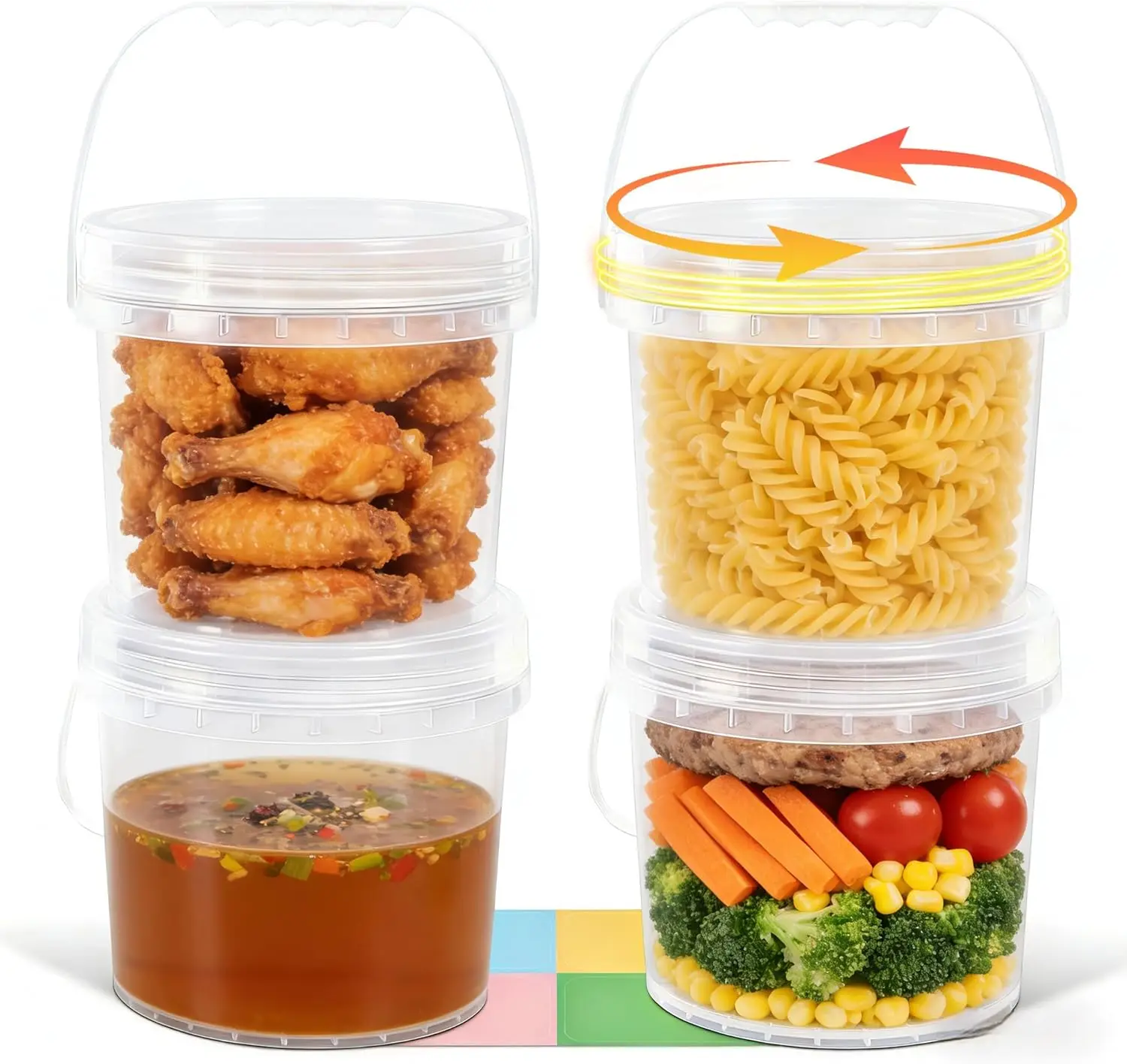 

Набор из 4 прозрачных пластиковых ведер по 1 галлону с завинчивающимися крышками и ручками, многоразовые контейнеры для хранения продуктов, пригодные для заморозки