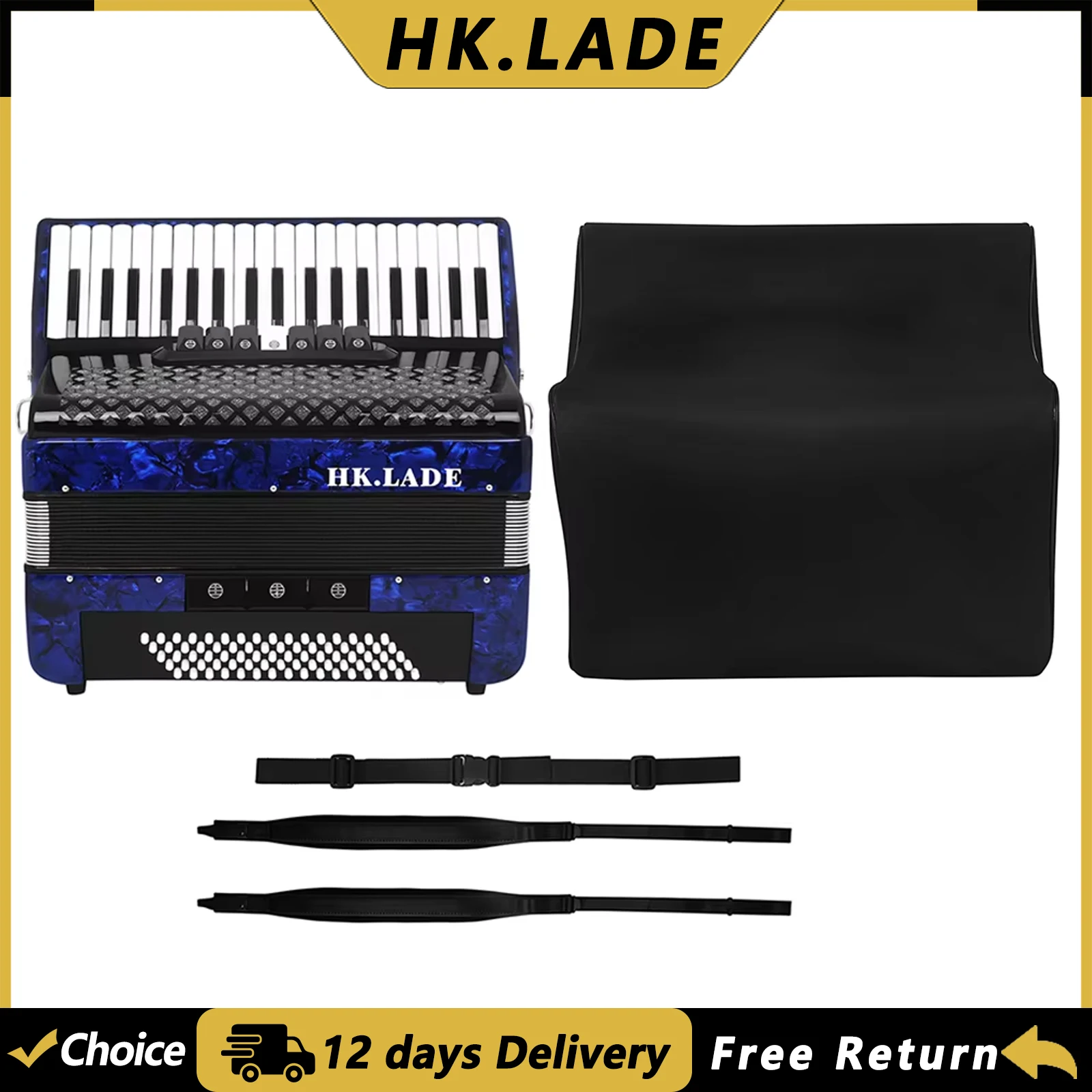 HK.LADE AH-30 37 Keys 80 Bass Accordion Multiple-voice Accordion with Bag Keyboard Instrument for Grading Performance/Teaching