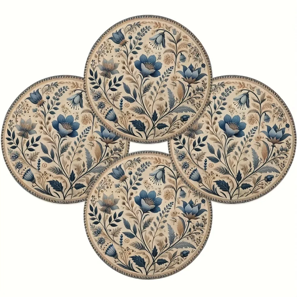 Decoration Embroidery Floral Table Placemat Heat Insulation Anti-scald Coffee Cup Mats Anti-slip Coaster Round Dining Mat Craft
