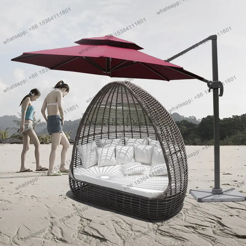 55Outdoor bed, rattan villa garden hotel rattan lounge chair