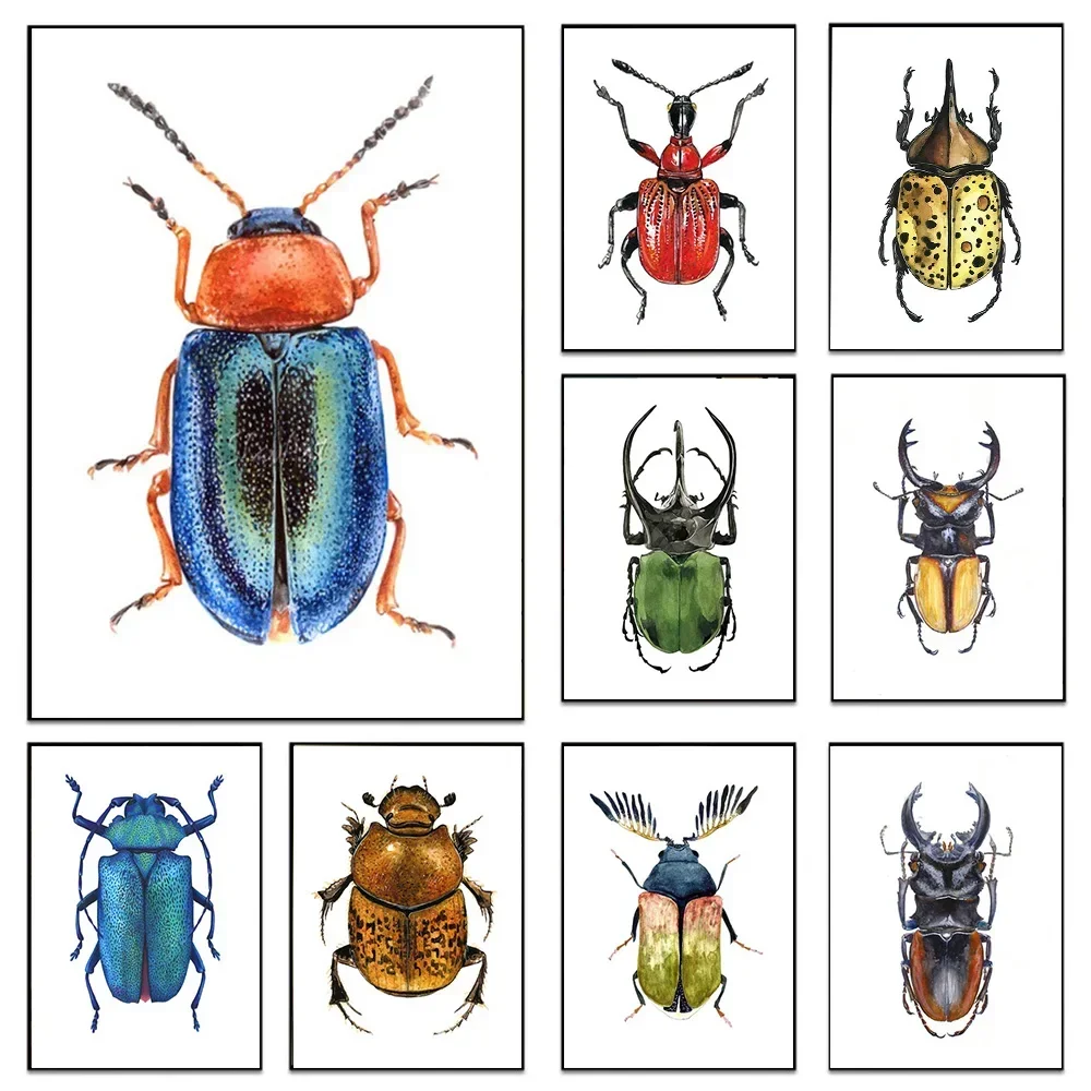 Minimalism Insect Beetle Collection Poster Prints For Nursery Kids Bedroom Home Decor Flying Animal Canvas Painting Wall Art