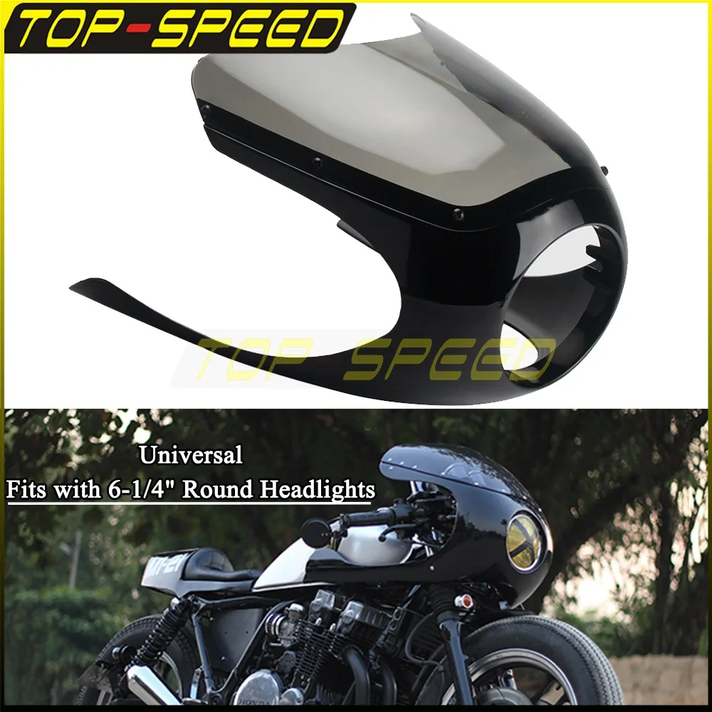 

Cafe Racer Half Fairing Style 6-1/4" Headlight Screen Cowl Mask Replace For Ducati Scrambler Honda Bobber Kawasaki BMW S 1000 R