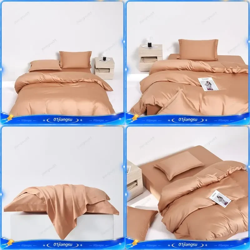Svetanya Egyptian Cotton Bedding Set Solid Color Duvet Cover Sheet Pillowcase Queen King Size Soft Breathable Home Textile