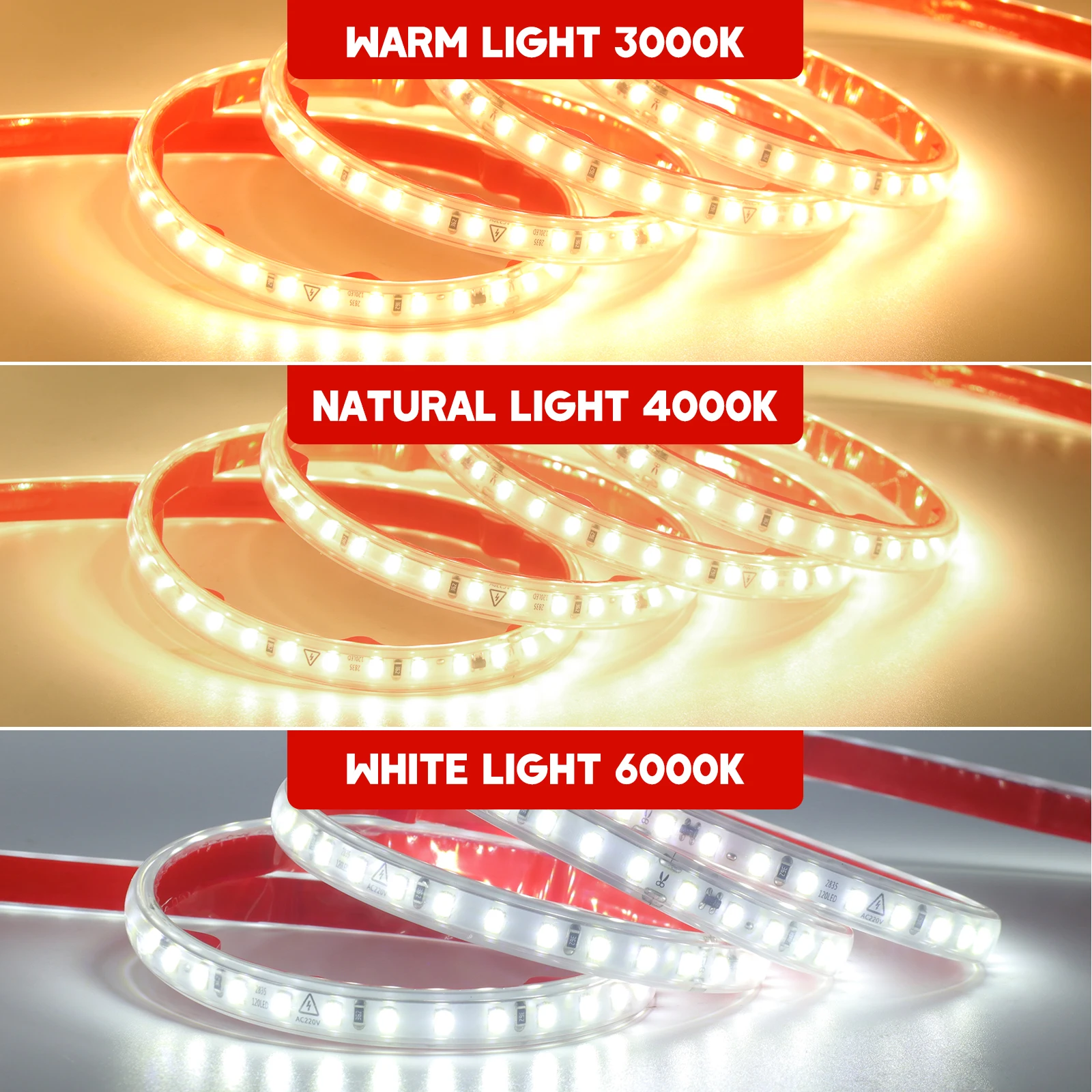 WIFI/Bluetooth/Touch Dimmerable 220V LED Strip Waterproof 10CM Cut Self Adhesive Garden Home Decor Flexible Ribbon Tape Light