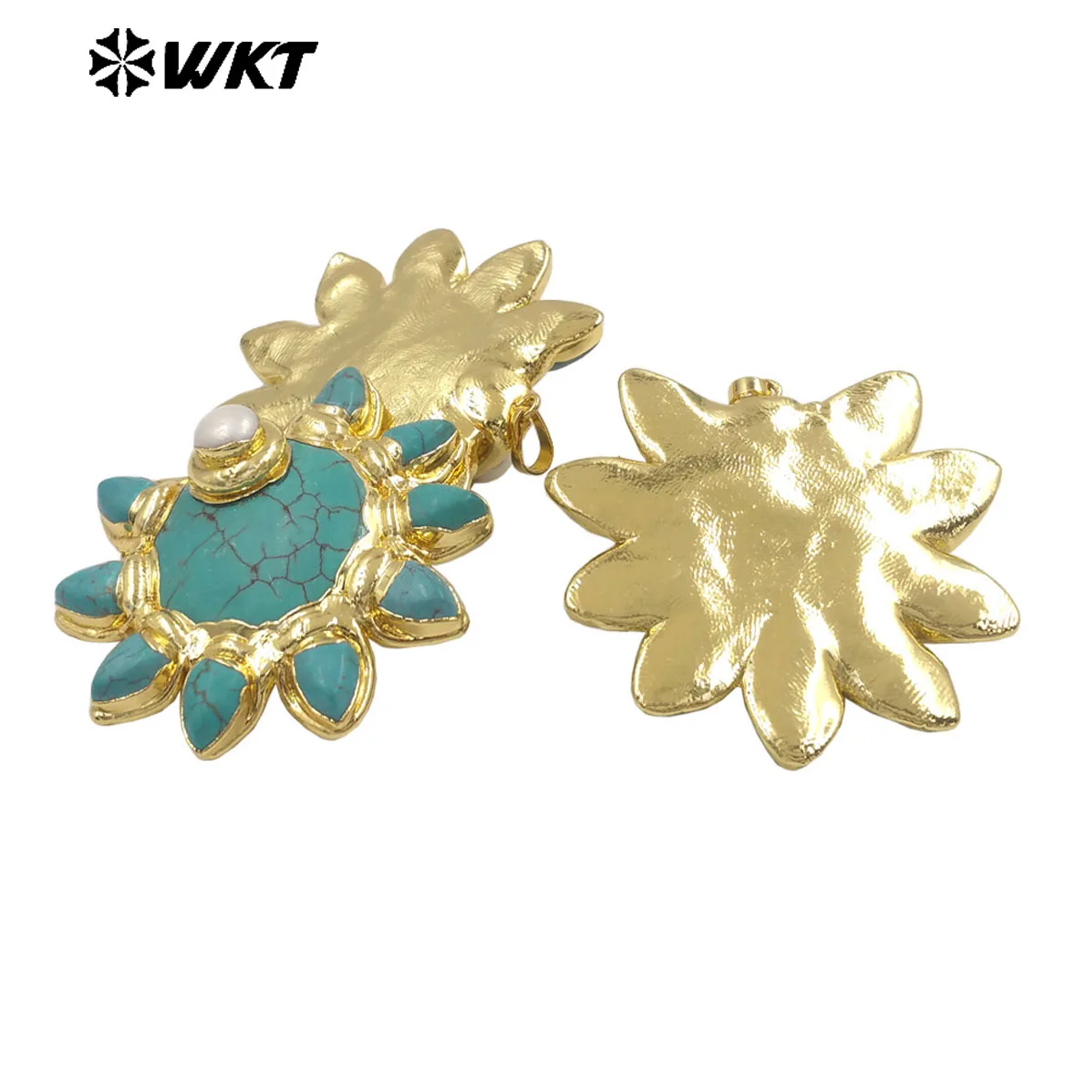 

WT-P2032 5 шт. Легкие и стильные кулоны с жемчугом и бирюзой, с покрытием из настоящего золота 18 карат, для девочек, дорогие подарки
