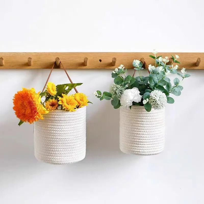 

Simple Cotton Rope Woven Storage Basket with Hanging Plants and Flowers with Handles, Miscellaneous Items Snacks Jewelry Storage