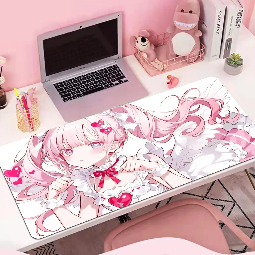 

HYBXAXC Cute Anime Girl MousePad Pink Mousepad Big Kawaii MouseMat Computer Play Rubber Rug Girls Desk Mat Girls Beautiful