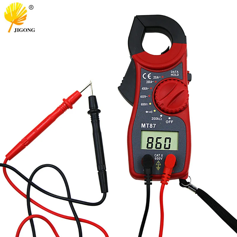 Clamp Meter Multimeter, Voltage and Current Meter Measuring Resistance Voltage, On-Off Buzzer Digital Clamp Meter, Red/Orange