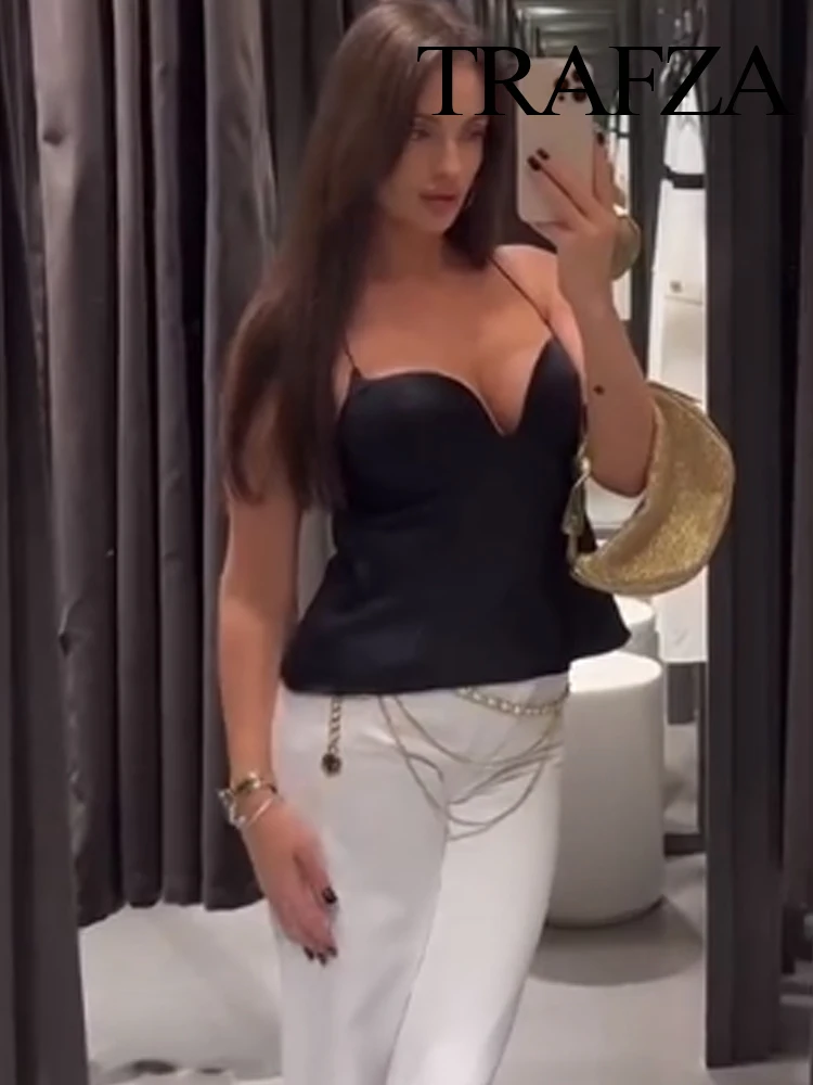 

HH Woman's New Fashion Sleeveless Camis Solid Heart-Shaped Collar Backless Zipper Female Summer Sexy Slim Short Top 2 Color