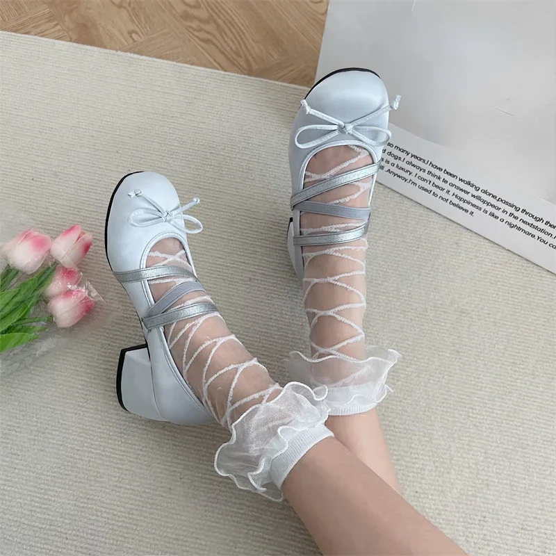 Women\'s Shoes 2023 Mary Jane Women\'s High Heels Fashion Party Pumps Women Elegant Butterfly-knot Shallow Shoes Ladies