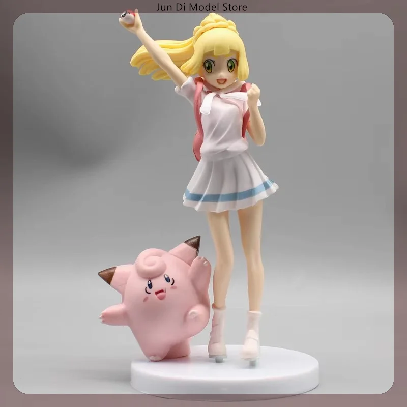 20cm  Lillie Clefairy Pokemon Game Beautiful Girl Figure Model Gk Statue Boys Collection Desktop Decoration Ornament Toys Gifts