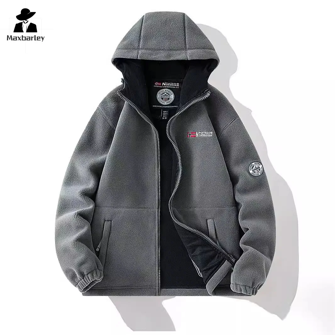 Parka polar de lã masculina com bolsos, jaqueta dupla face, casaco quente com capuz, marca unissex de alta qualidade, inverno, à prova de frio