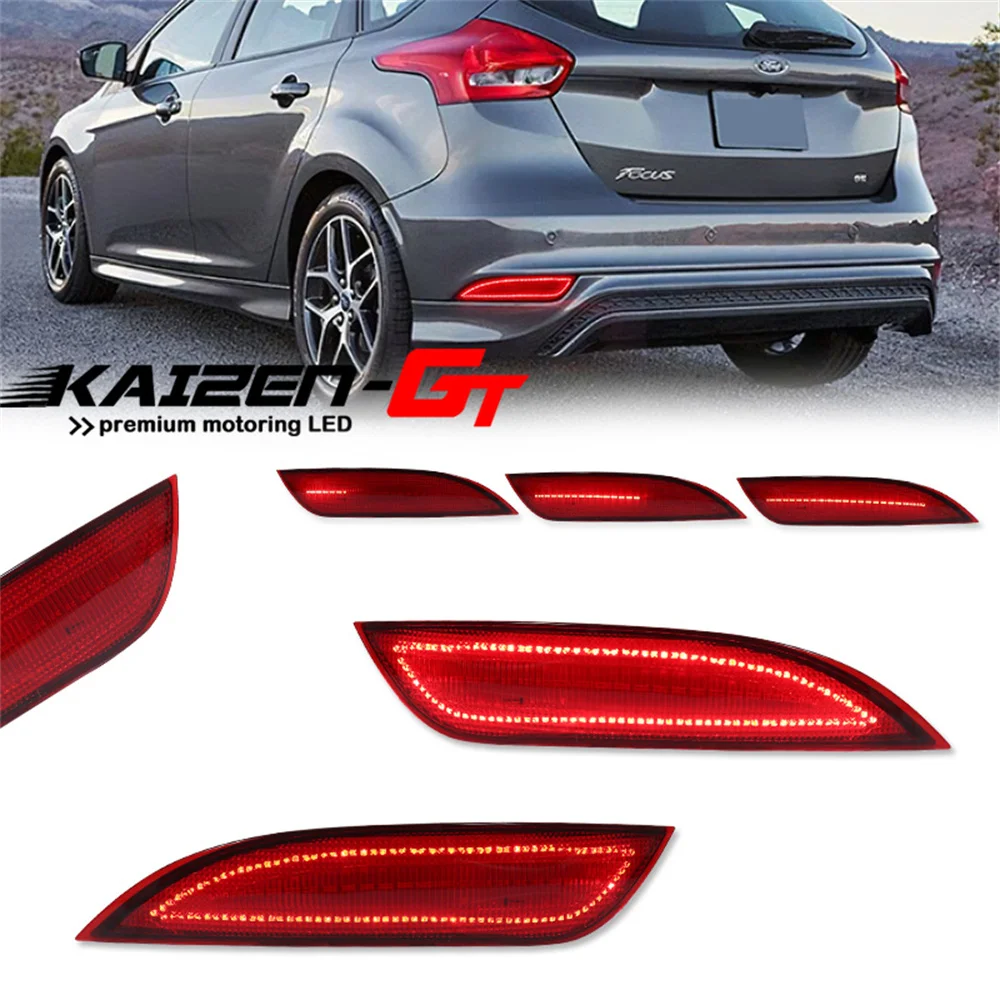 Car Red LED Rear Bumper Reflector Tail/Brake Lights Rear Fog Lights W/ Sequential Turn Signal For Ford Focus Hatchback 2015-2018