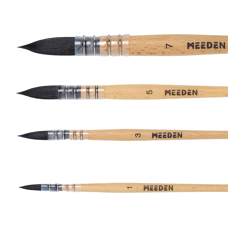 Watercolor Brushes Professional - 4 Pack Synthetic Squirrel Hair Artist Paint Brushes Set With Beech Wood Handle