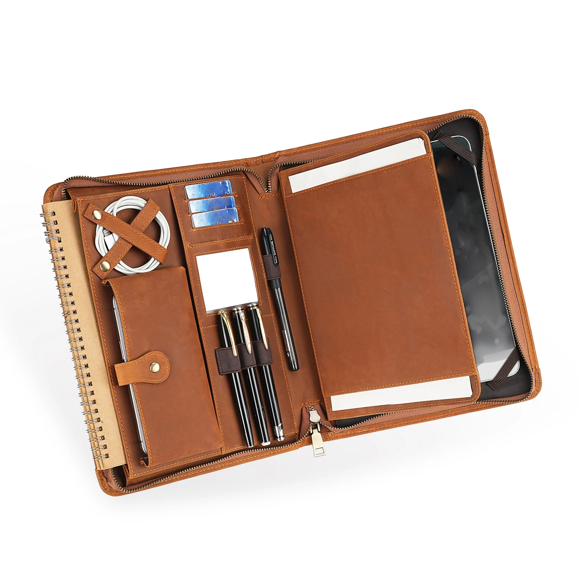 Genuine Leather Storage Bag Men's Business Clutch Bag 9.7-inch Tablet Protective Case Multi-functional Pen Case