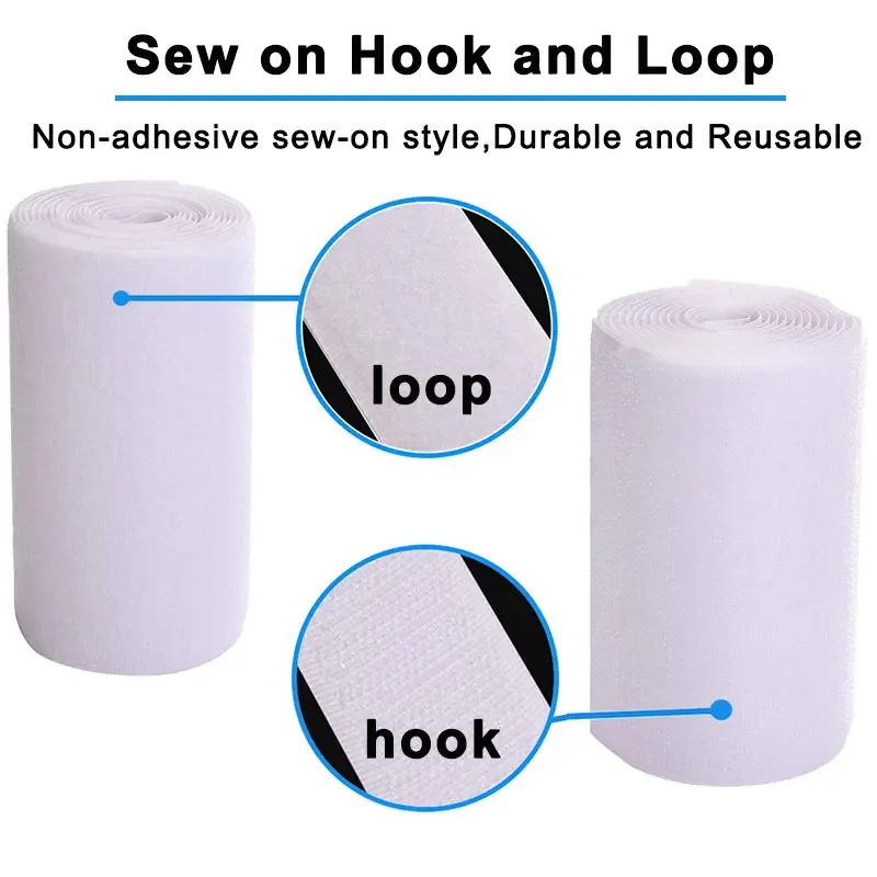 1Meter Sew on Hook and Loop Tape 10/15cm Width Non-Adhesive Back Nylon Strips Fabric Fastener Interlocking Tape for DIY Clothes