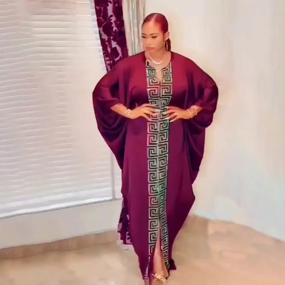 

African Woman Clothing Rhodochrosite Decorated Boubou Full Size Original Nigerian Design Femme African Boubou Cheaper